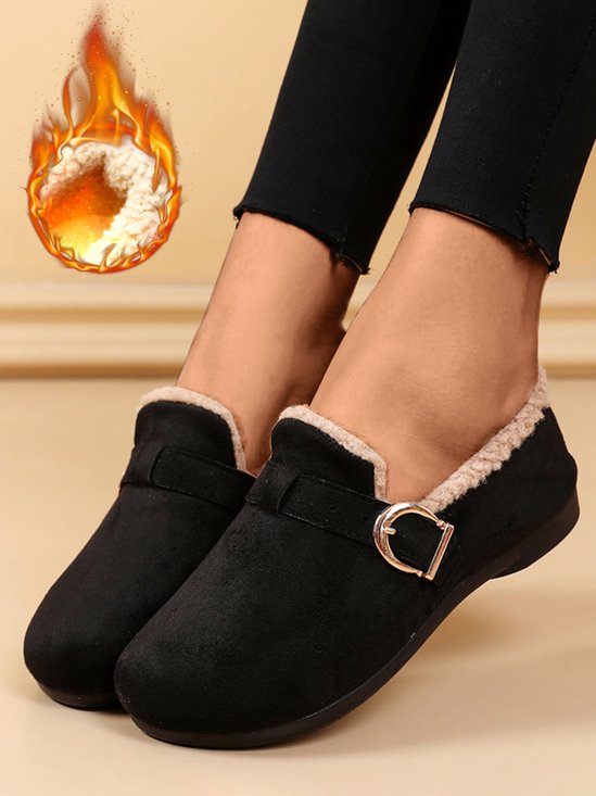 Casual Plain Buckle Warm Lined Flat Peas Shoes