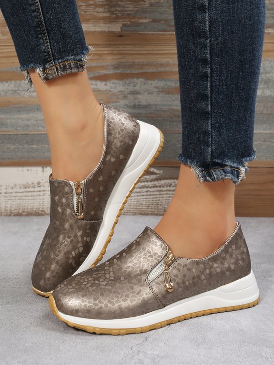 Women's Casual Printing Zip Up Flat Shoes