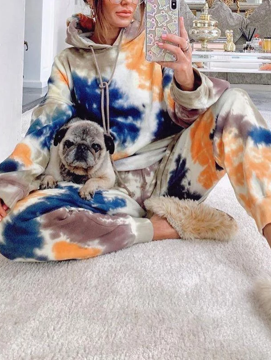 Loose Long Sleeve Ombre Two-Piece Set