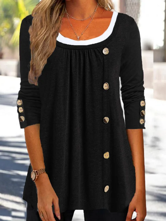 Casual Plain Autumn Lightweight Micro-Elasticity Daily Crew Neck Mid-long Regular Size Top for Women