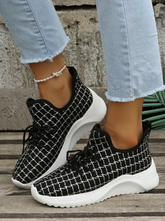 Plus Size Plaid Mesh Fabric Slip On Sneakers