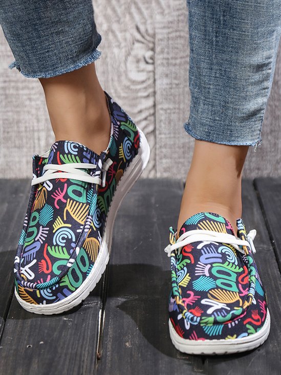 Plus Size Printing Comfy Slip On Canvas Boat Shoes