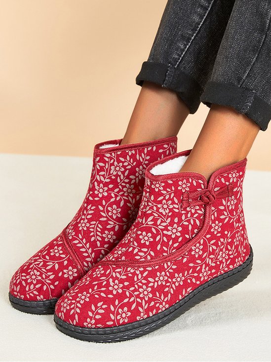 Ethnic Style Plant Graphics Warm Plus Velvet Outdoor Snow Boots