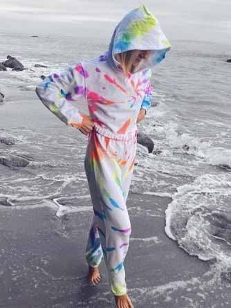 Crew Neck Vintage Long Sleeve Tie-Dye Pattern Two-Piece Set