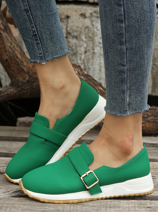 Casual Plain Color Buckle Strap Slip On Flat Sneakers