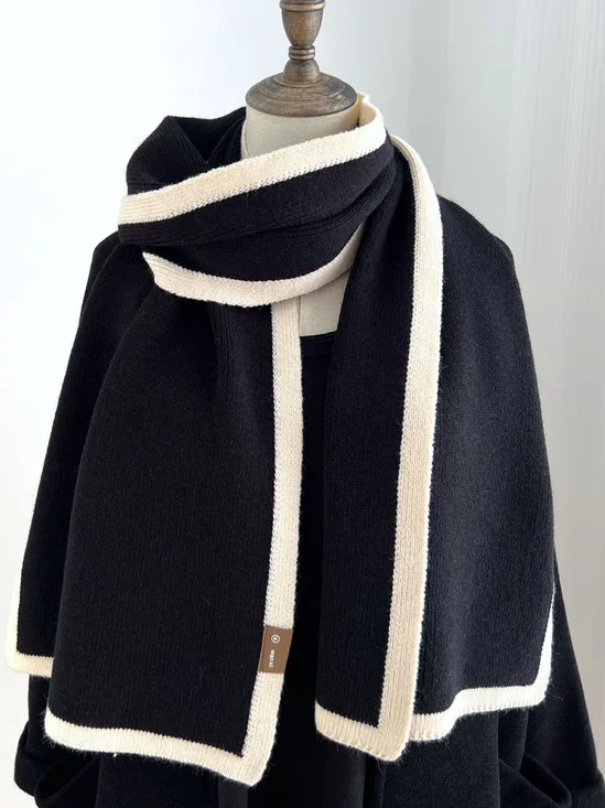 Casual Simple Contrast Color Woolen Scarf Autumn Winter Warm Accessories