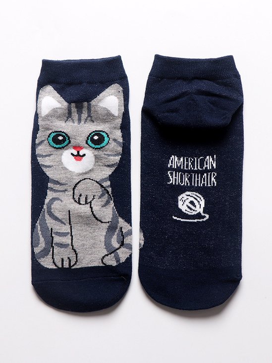 Casual Fun Cotton Animal Cat Pattern Socks Everyday Accessories