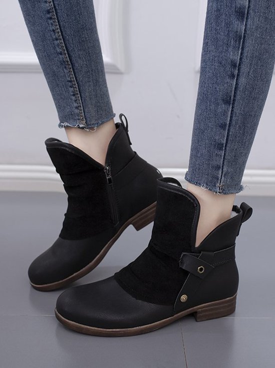 Anti-Suede Buckle Panel Vintage Insulated Booties
