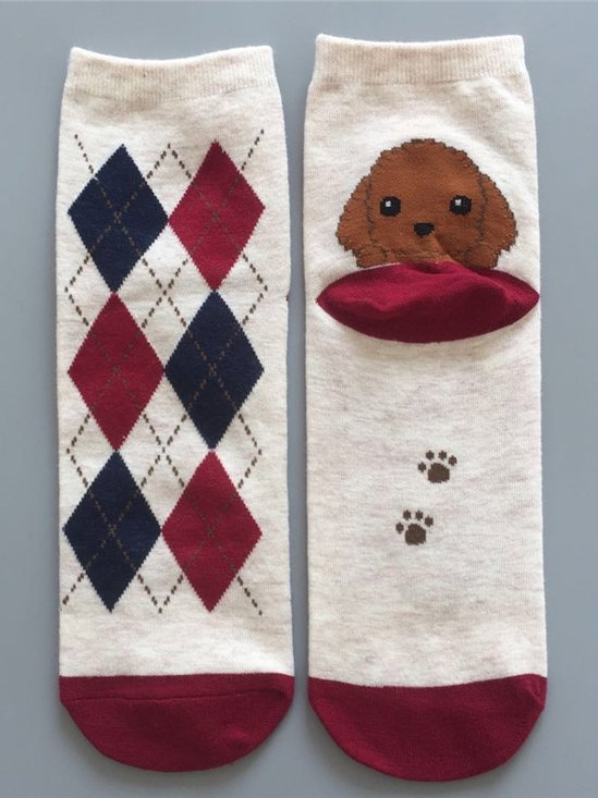 Casual Striped Dog Pattern Cotton Socks Home Daily Commute Accessories