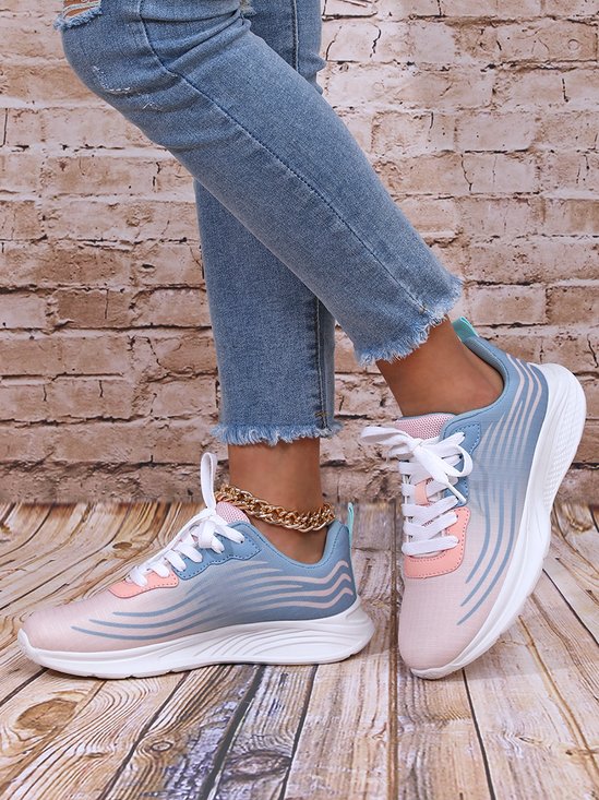 Women's Comfy Color Block Lace-Up Sports Sneakers