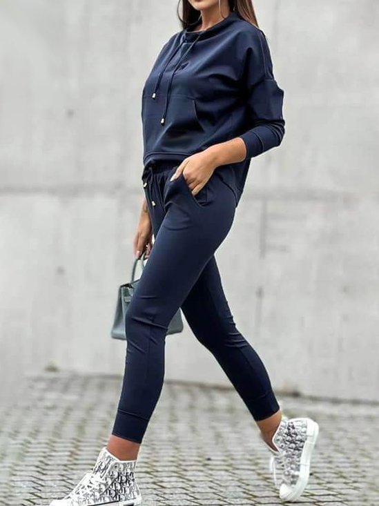 Loose Plain Crew Neck Casual Two-Piece Set