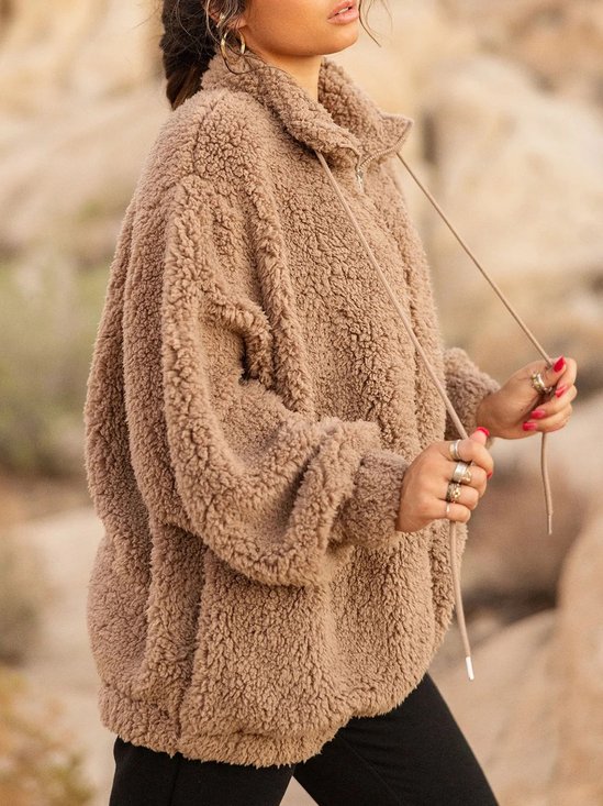 Zipper Casual Shawl Collar Long sleeve Sweatshirt