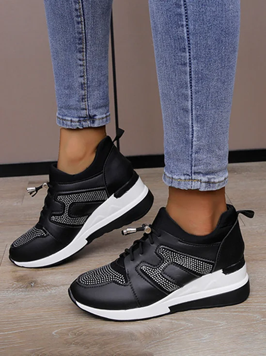 Casual Plus Size Rhinestone Plain Slip On Wedge Sneakers