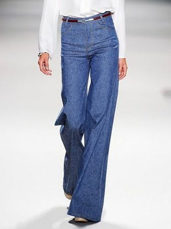 Denim Plain Casual Loose Jeans