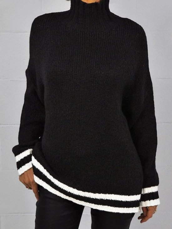 Turtleneck Casual Long sleeve Striped Loose Sweater