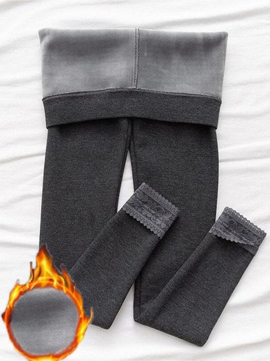 Tight Fluff/Granular Fleece Fabric Casual Lace Leggings