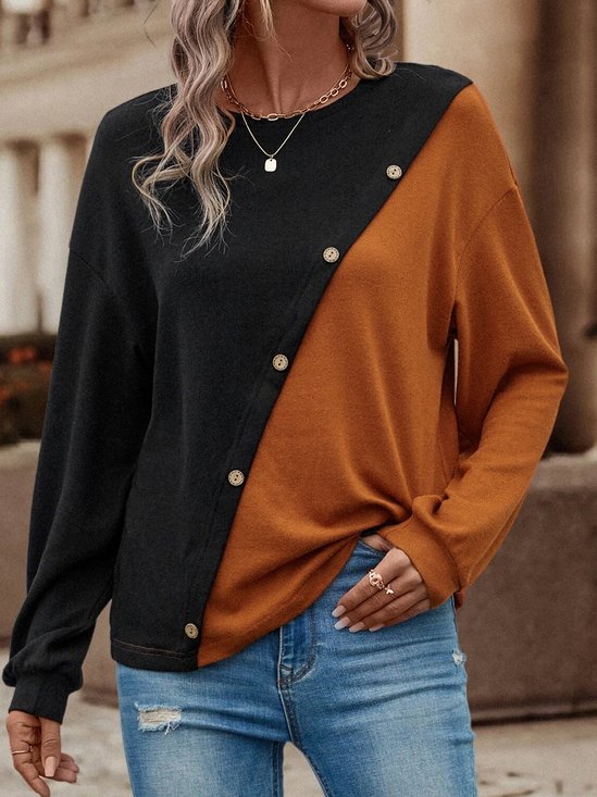 Crew Neck Color Block Casual T-Shirt