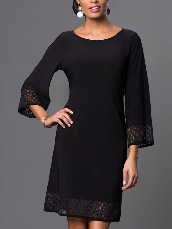 Loose Casual Plain Long sleeve Crew Neck Dress