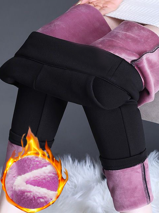 Casual Fluff/Granular Fleece Fabric Regular Fit Plain Leggings