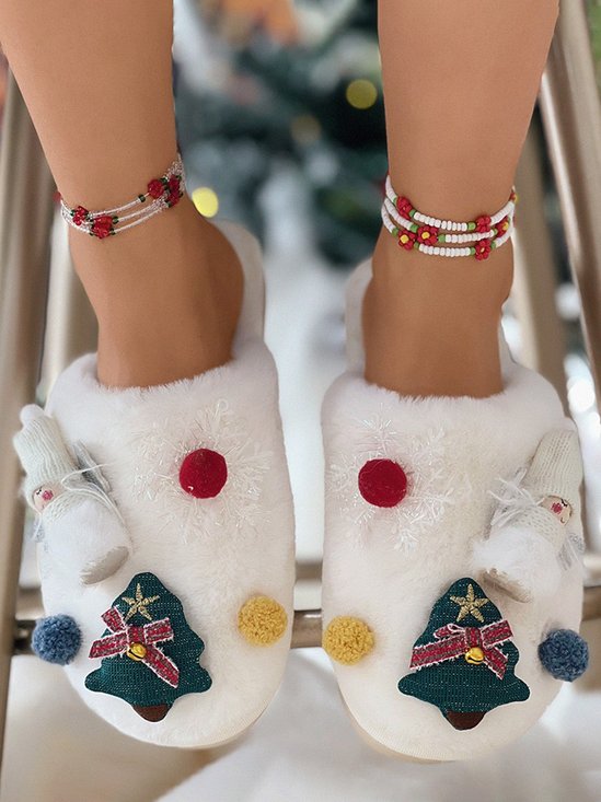 Cartoon Christmas Tree Fuzzy Ball Fuzzy Slippers