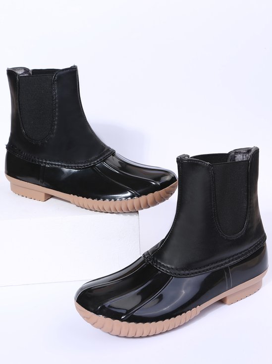 Leopard Plain Plush Warm Panel Waterproof Duck Bean Boots