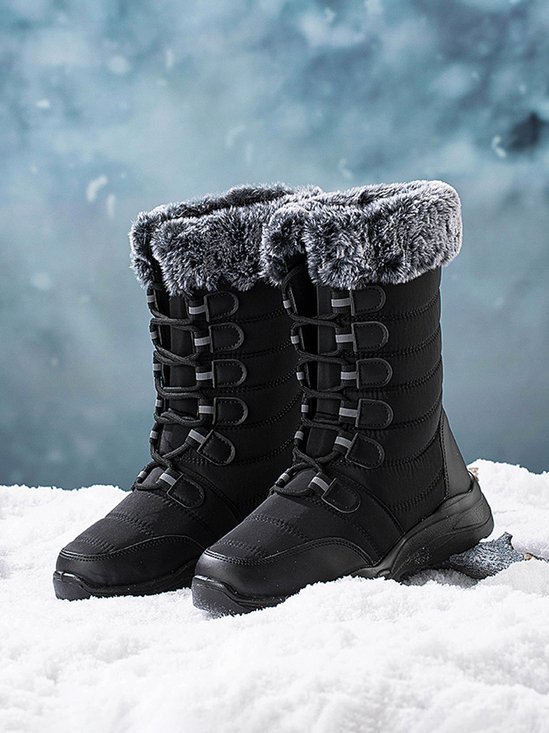Plus Size Non-Slip Furry Lined Lace-Up Outdoor Boots