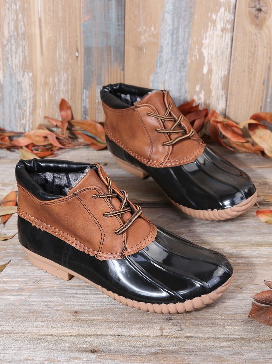 Brown Black Splicing Waterproof Plush Warm Duck Bean Boots