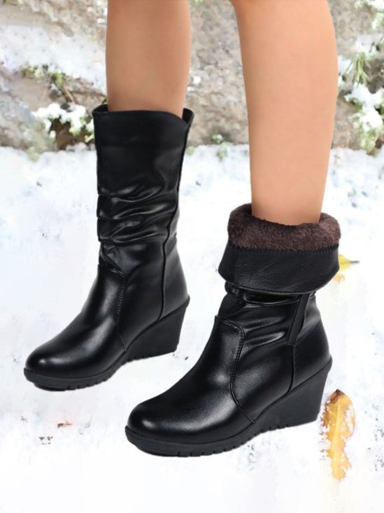 Casual Thermal Lined Side Zip Wedge Snow Boots