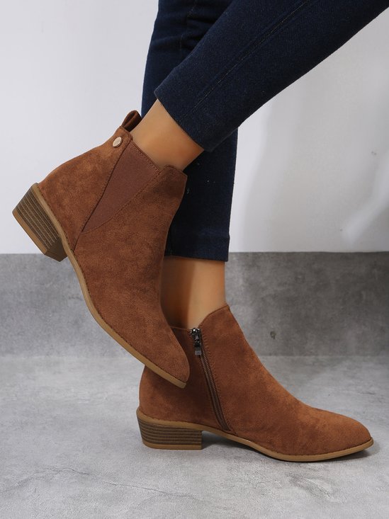 Brown Faux Suede Simple Commuting Chelsea Boots