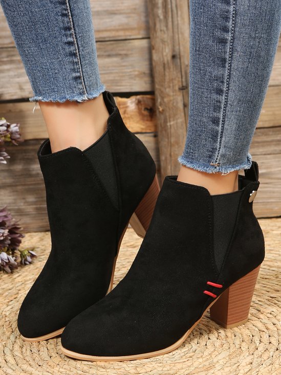 Red Stitched Black Suede Chunky Heel Chelsea Boots