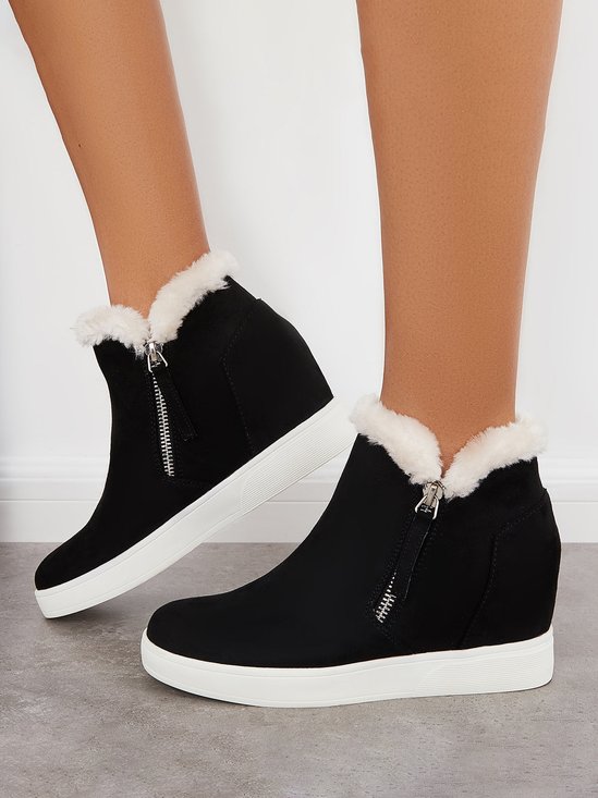 Plus Size Warm Fur Lined Hidden Wedge Ankle Boots
