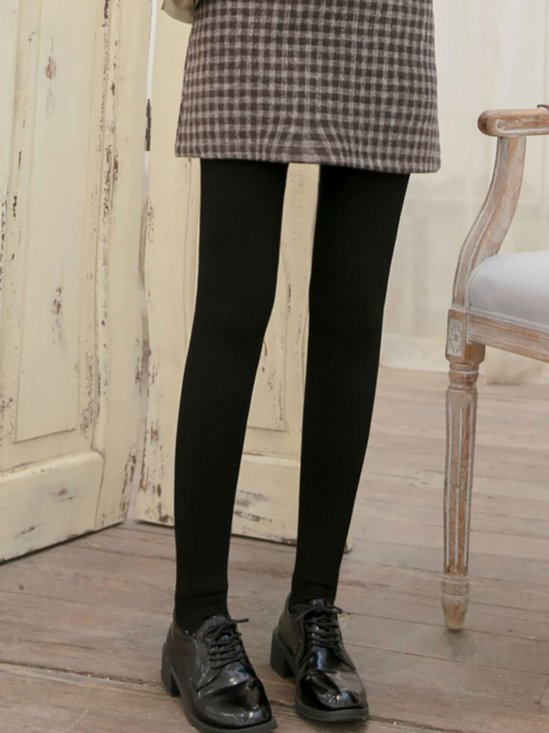 Casual Plain Warm Tights Autumn Winter High Stretch Fleece Socks