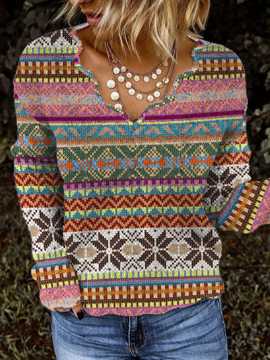 Geometric Cotton Sweetheart Neckline Casual Sweatshirt &pullover