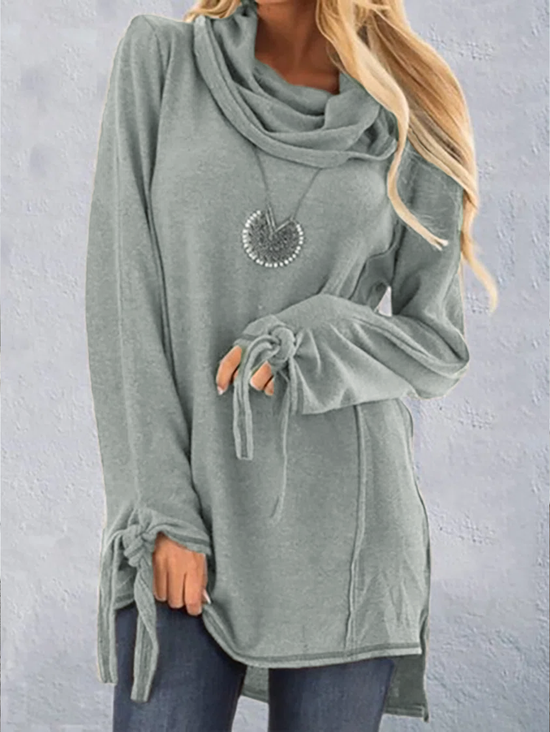 Casual Solid Cotton Cowl Neck Sweaters