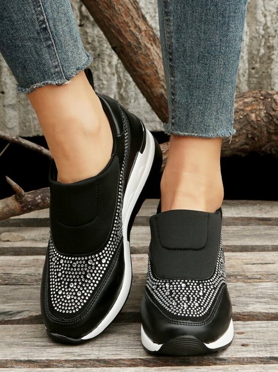 Plus Size Casual Rhinestone Slip On Wedge Sneakers