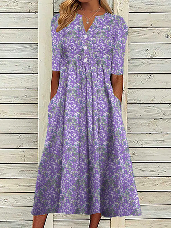 Loose Floral Notched Midi
