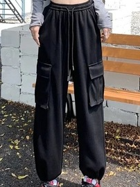 Drawstring Plain Pockets Casual Cargo Pants