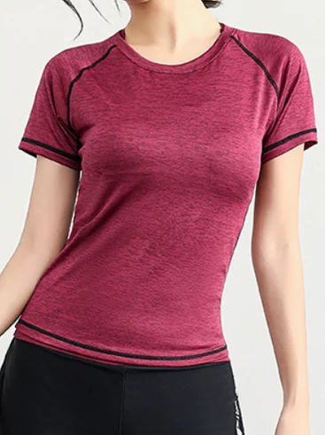Sports Plain Breathable Quick Dry Wicking Short Sleeve Crew Neck Yoga & Fitness