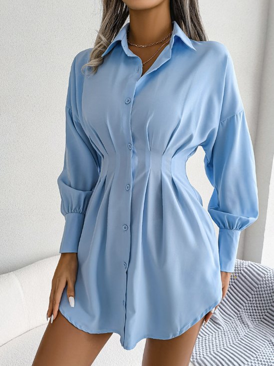 Regular Fit Casual Shirt Collar Plain Dress