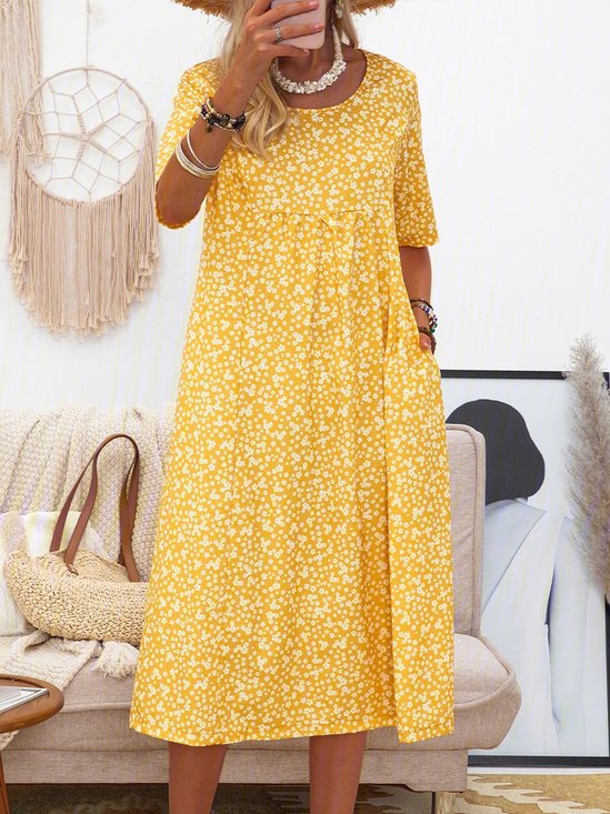Casual Printed Crew Neck Midi