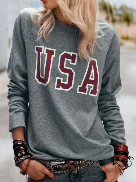 Casual Letter Fit Crew Neck Causal Top