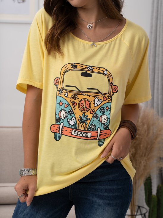 Loose Crew Neck Casual Floral T-shirt