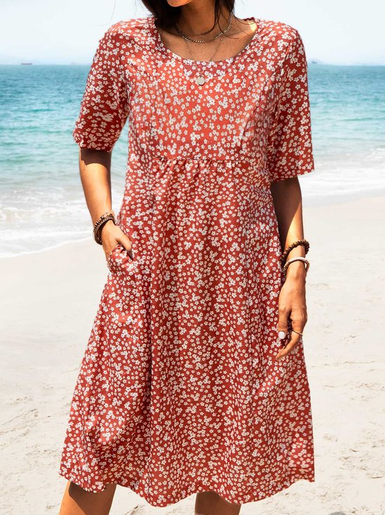 Casual Loose Floral Midi