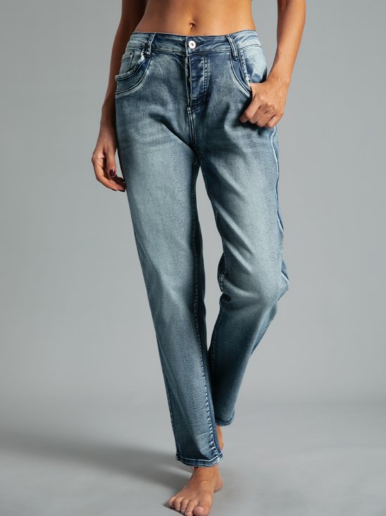 Solid Denim Casual Denim&jeans