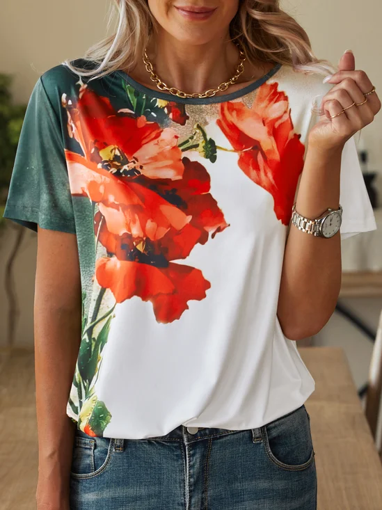 Fit Jersey Floral Crew Neck T-shirt