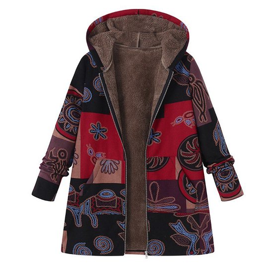 Printed Hooded Pockets Coats For Women