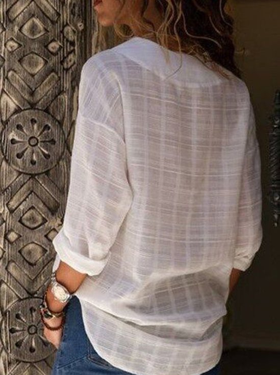 Cotton-Blend Solid Glamorous Loose Blouses