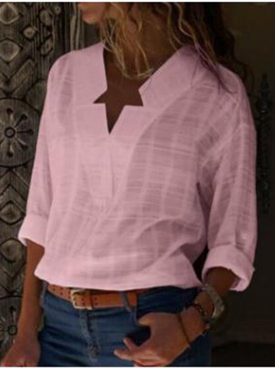 Cotton-Blend Solid Glamorous Loose Blouses