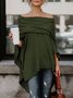 Solid Casual Batwing Sleeve Cold Shoulder Blouses