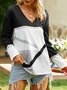 Color Block Autumn Casual Polyester V neck Micro-Elasticity Standard Long sleeve Regular Sweatshirt for Women